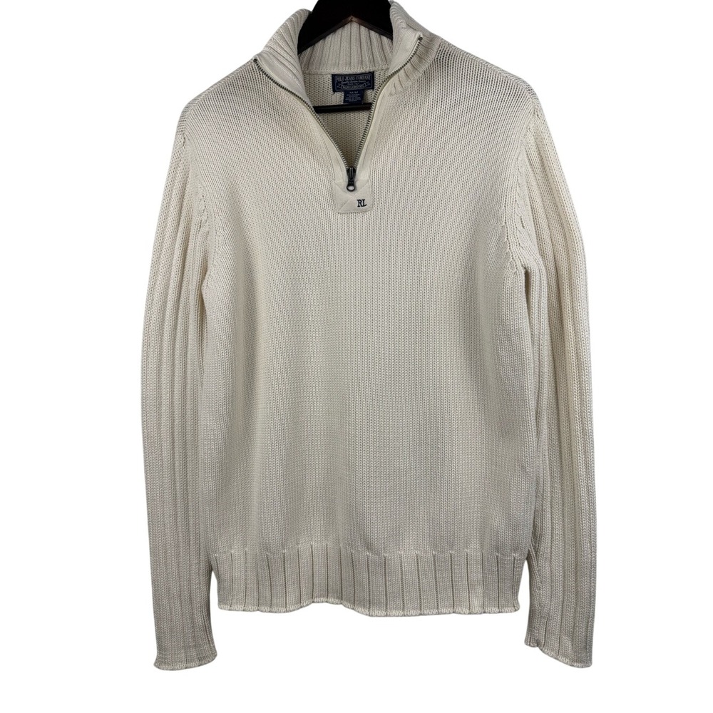 Polo Jeans Company Ralph Lauren Men's Cotton Quarter Zip Sweater Cream | M - Picture 2 of 8